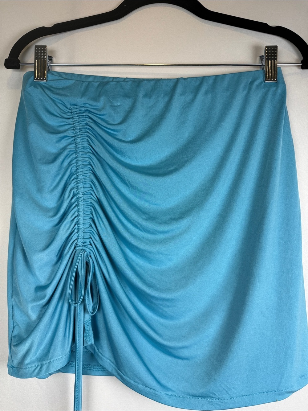 Forever 21 Aqua Blue Ruched Drawstring Mini Skirt